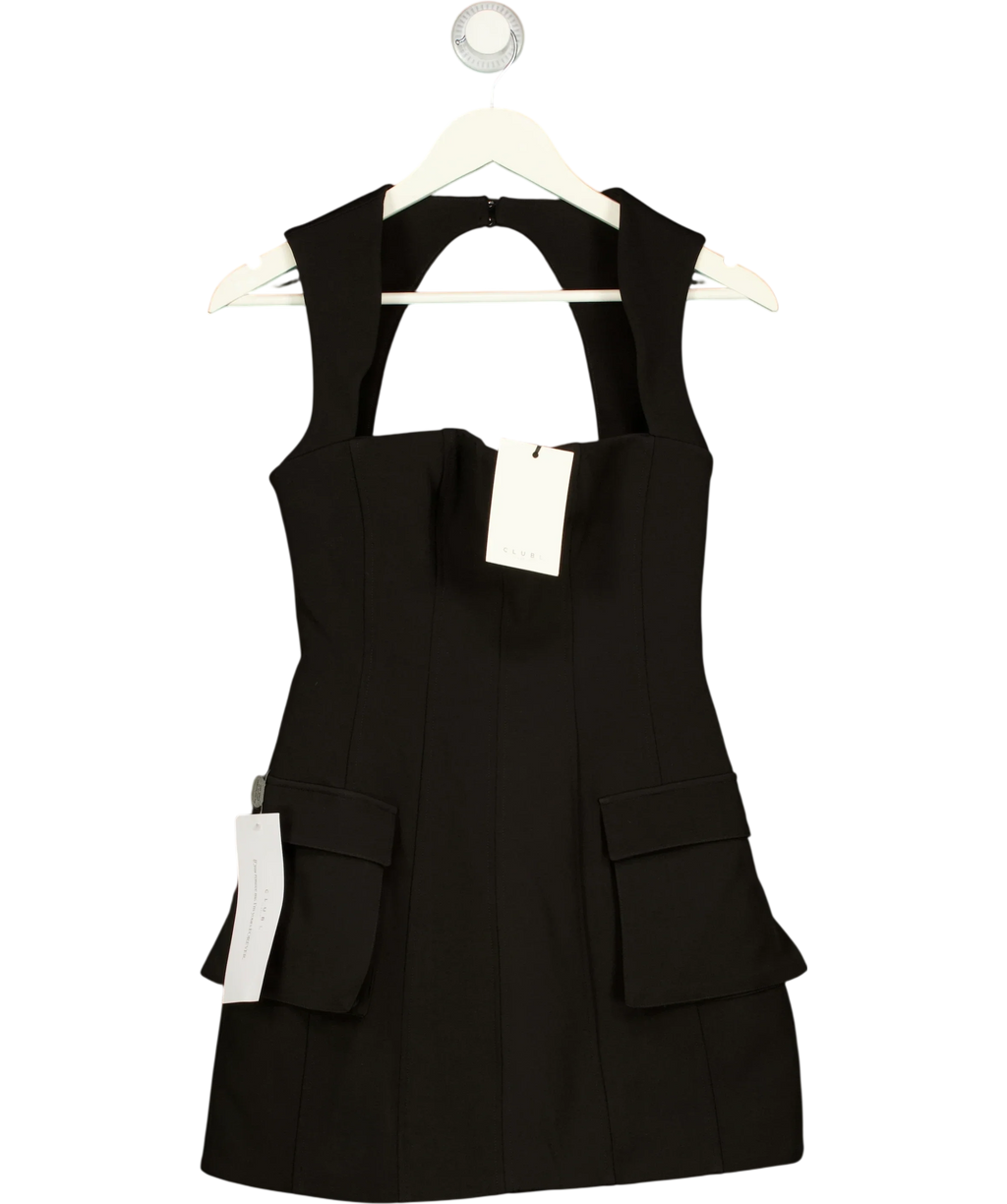 Club L Black Mollie Black Square-Neck Tailored Micro Mini Dress, size UK 6 — front
