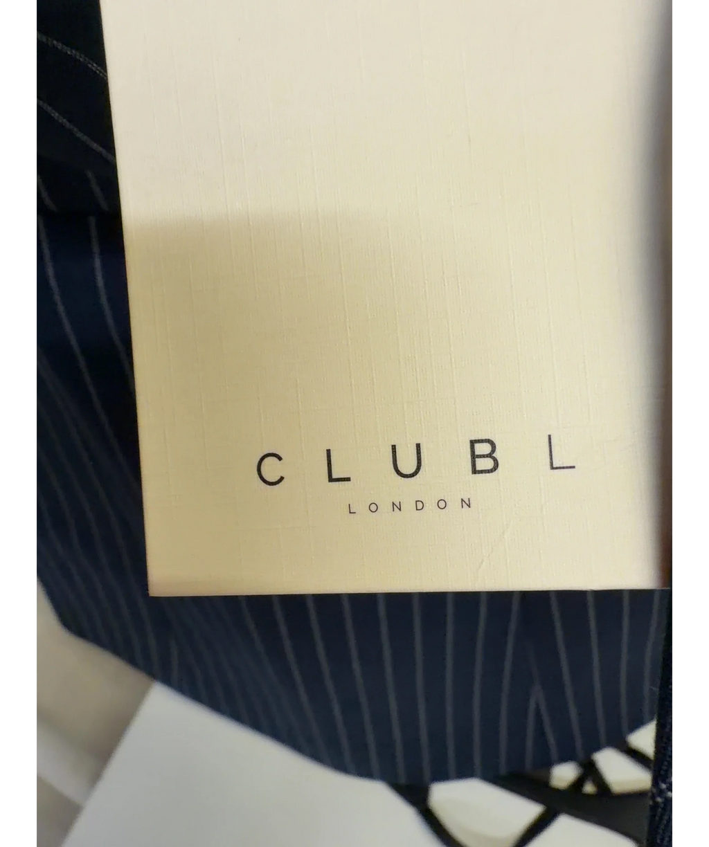 Club L navy Ember Navy Pinstripe Square-Neck Mini Dress, size UK 6 — detail