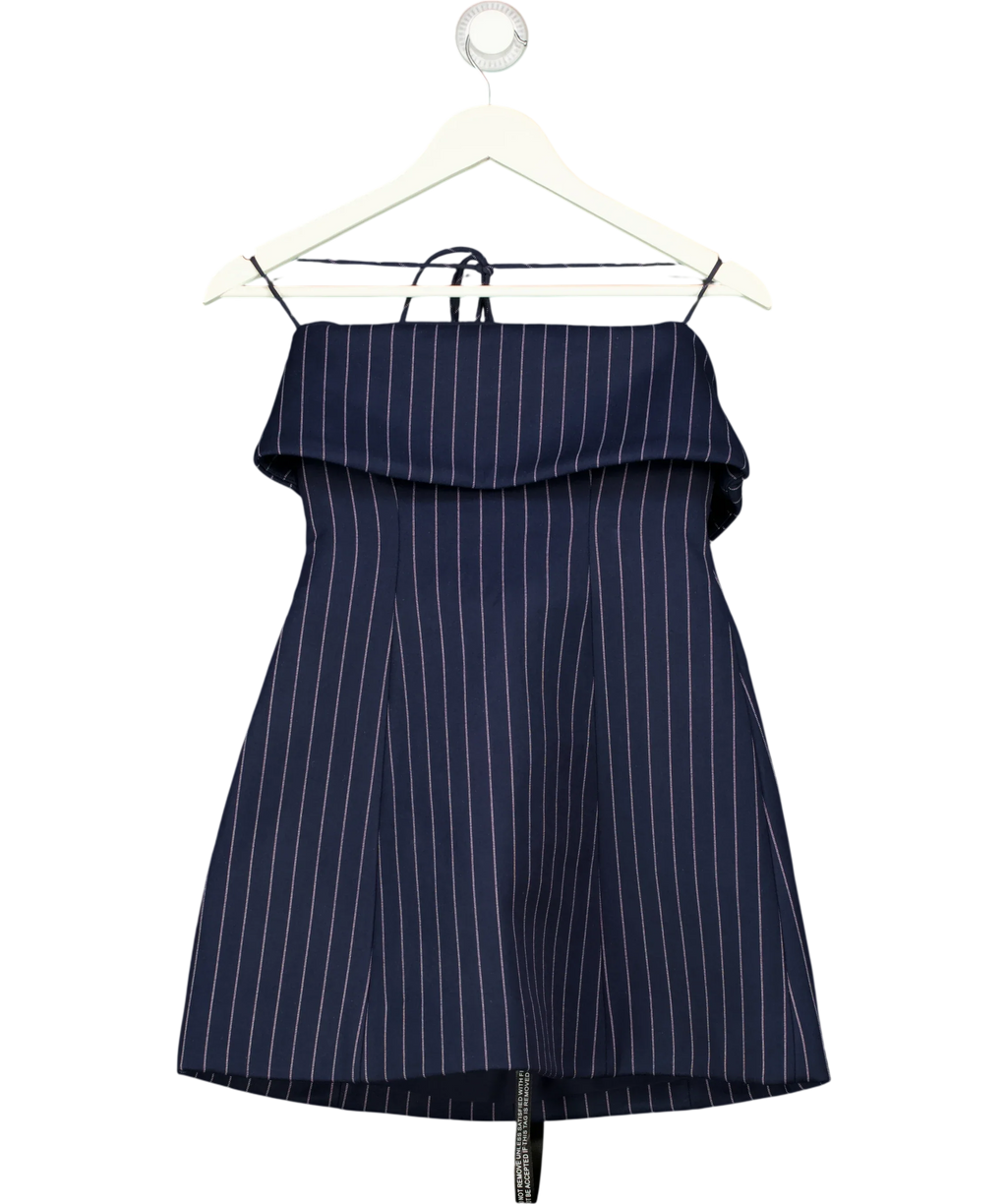 Club L navy Ember Navy Pinstripe Square-Neck Mini Dress, size UK 6 — front