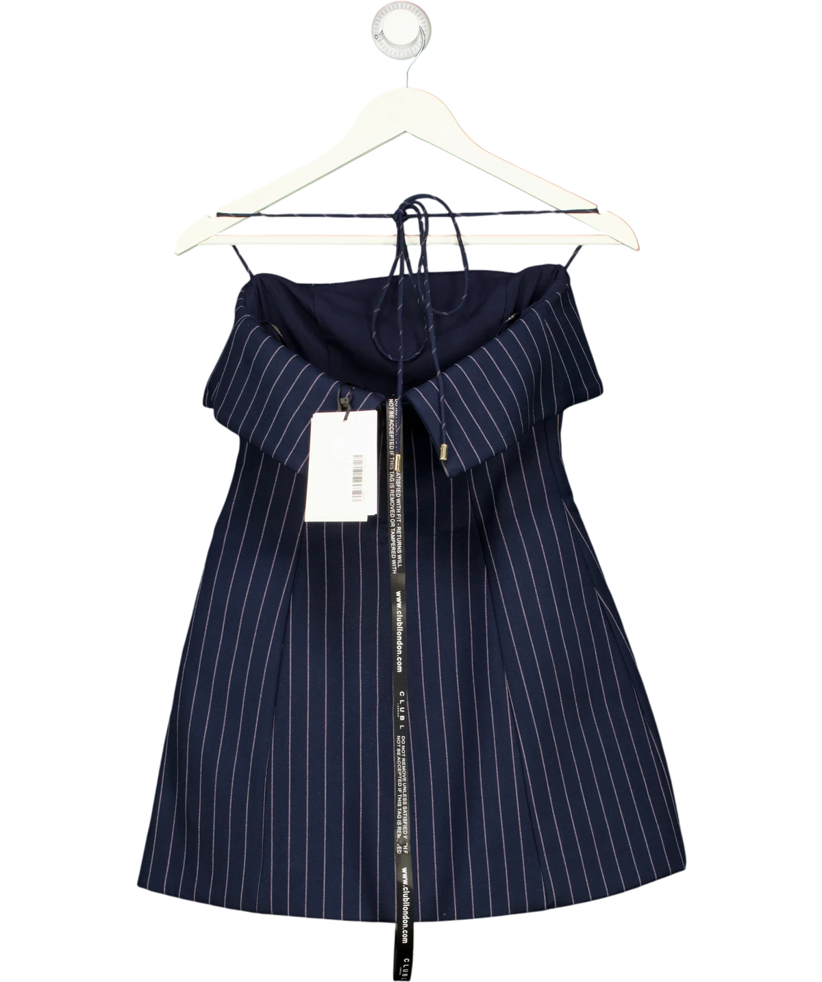 Club L navy Ember Navy Pinstripe Square-Neck Mini Dress, size UK 6 — back