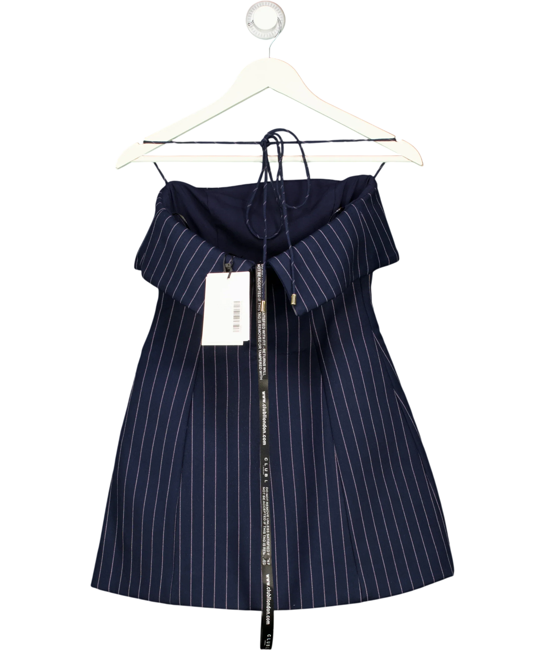 Club L navy Ember Navy Pinstripe Square-Neck Mini Dress, size UK 6 — back