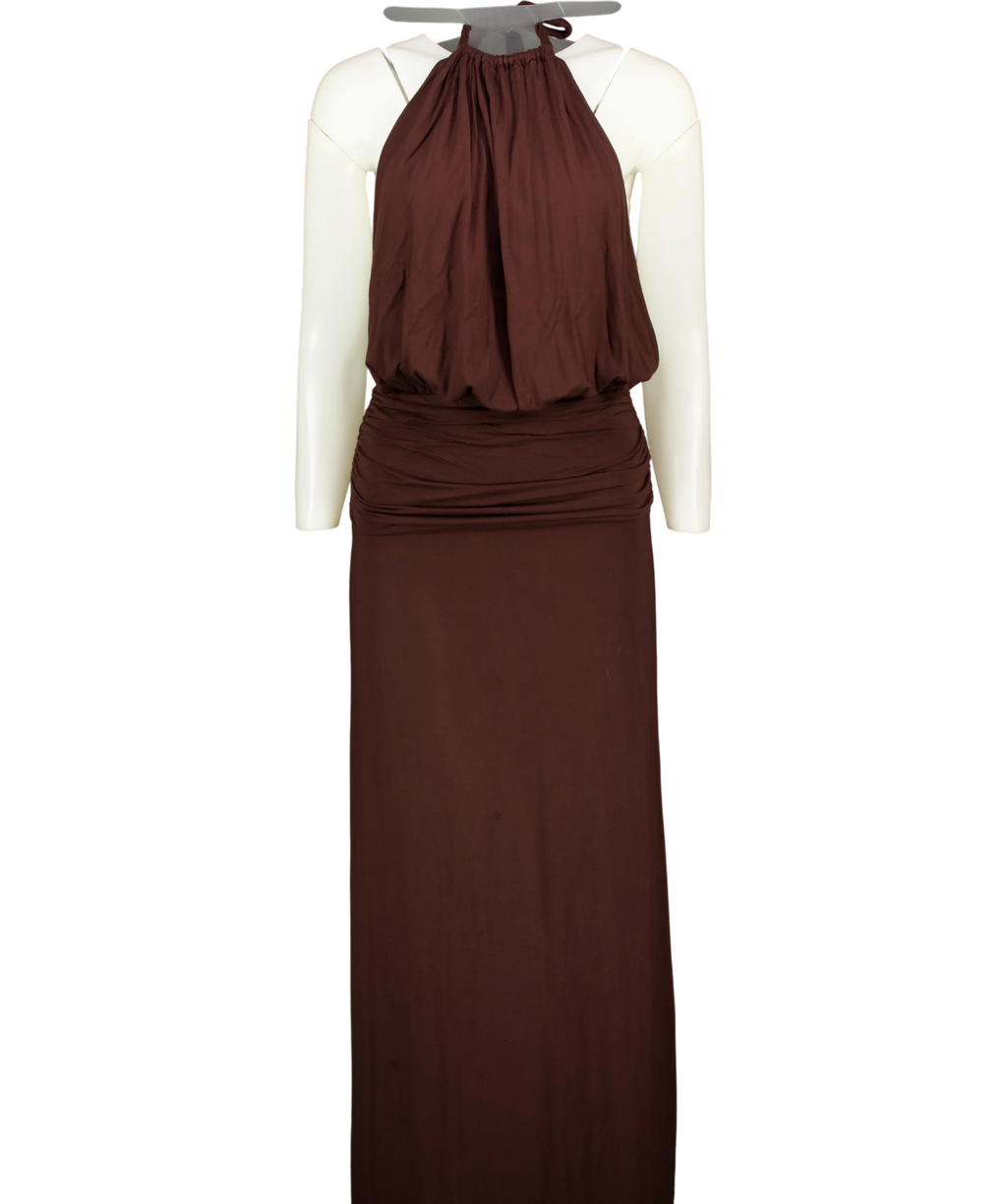 WHITE FOX Brown She's Got That Look Halter Neck Maxi Dress, size UK XS — front