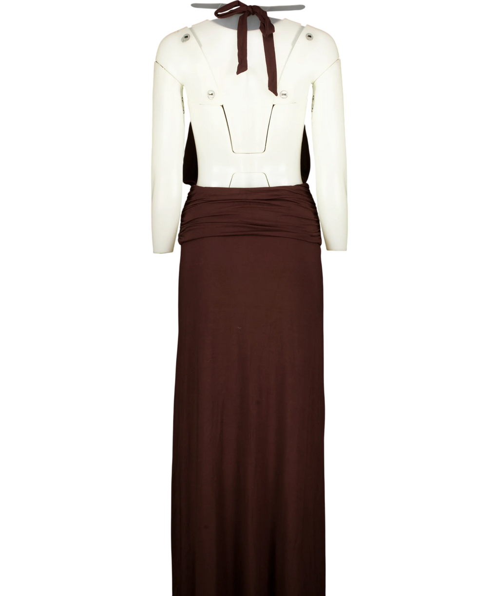 WHITE FOX Brown She's Got That Look Halter Neck Maxi Dress, size UK XS — back