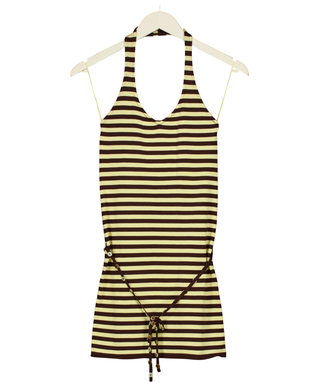 ZARA brown Striped Halterneck Dress with Belt, size UK S — front