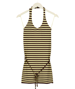 Zara Striped Halterneck Dress With Belt UK S