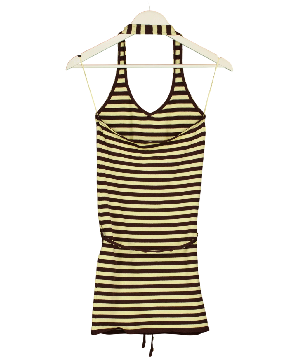 ZARA brown Striped Halterneck Dress with Belt, size UK S — back