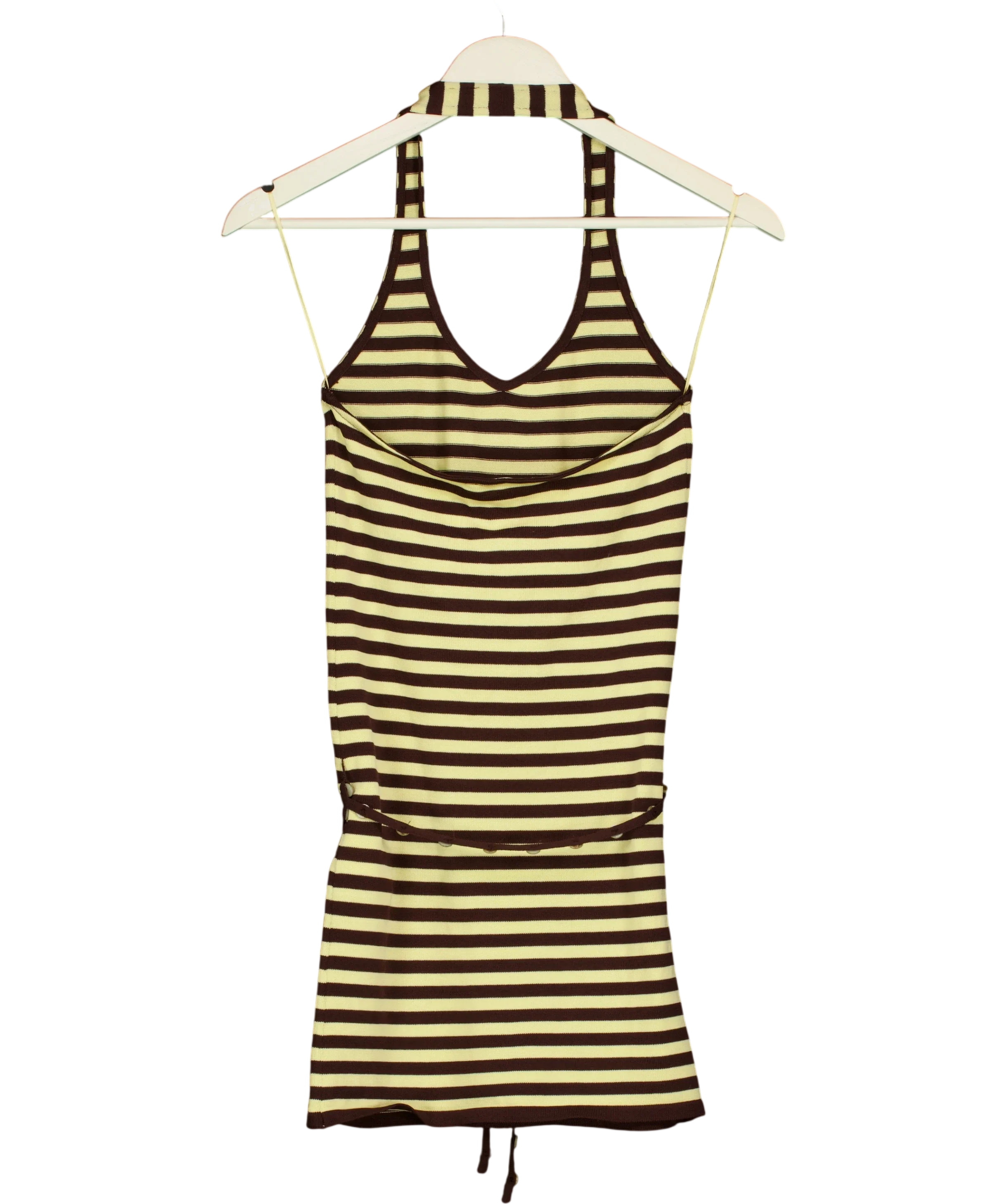 ZARA brown Striped Halterneck Dress with Belt, size UK S — back