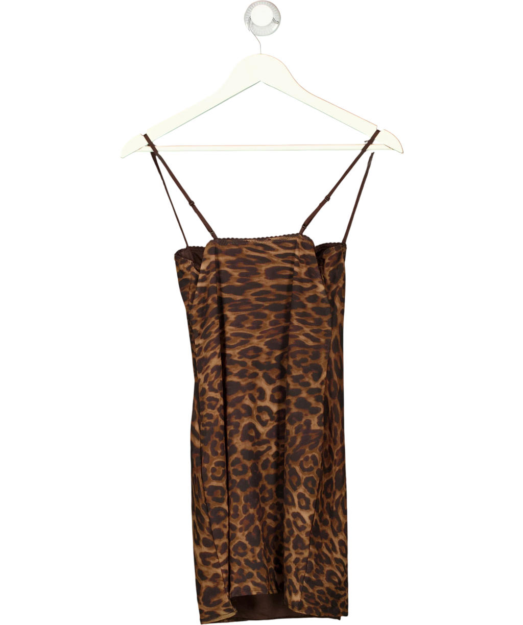 ZARA Brown Animal Print Corsetry-Inspired Tulle Dress, size UK S — back