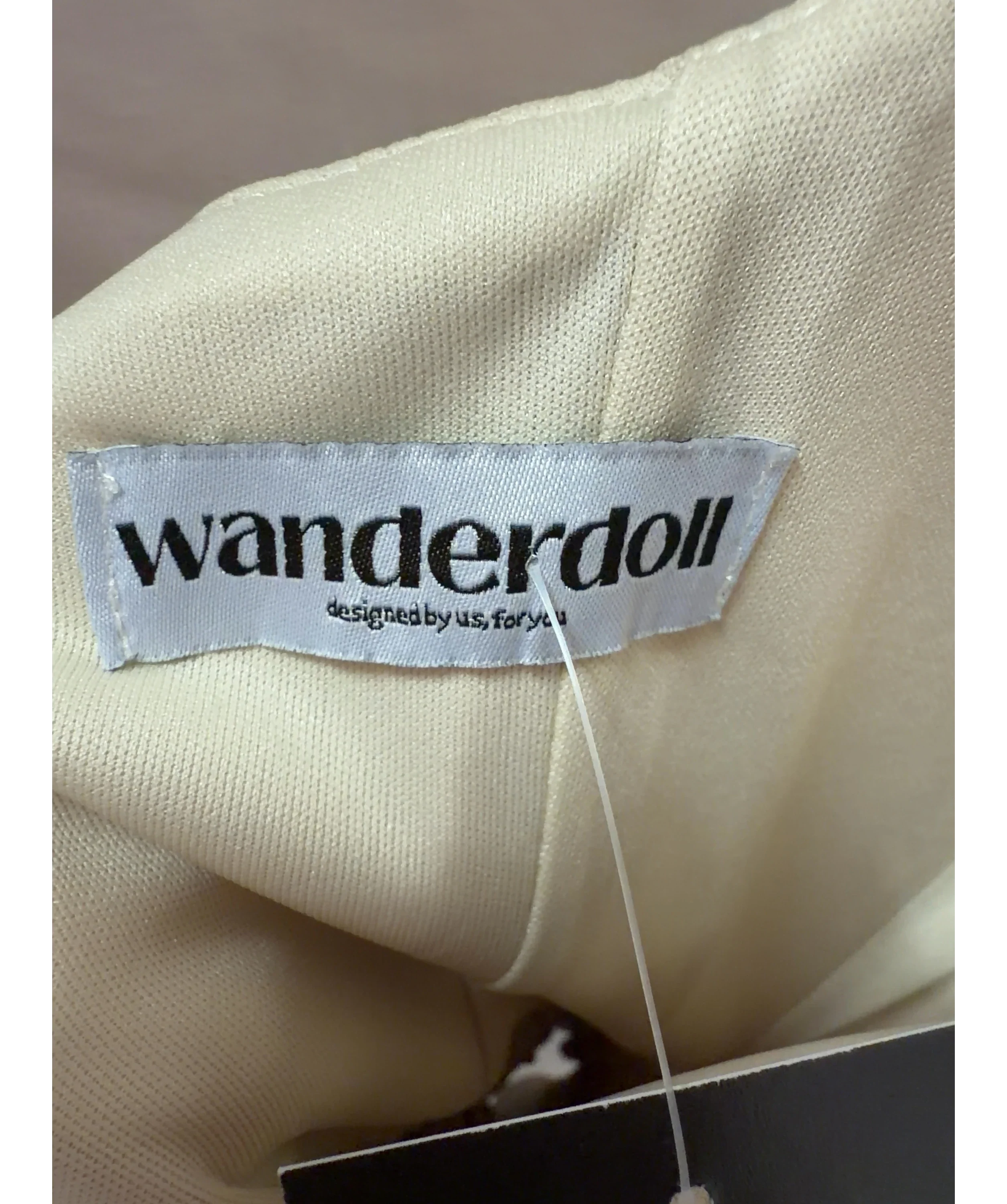 WANDERDOLL Cream Sabrina Tailored Square Neck Side Pleat Mini Dress Cream, size UK XS — detail