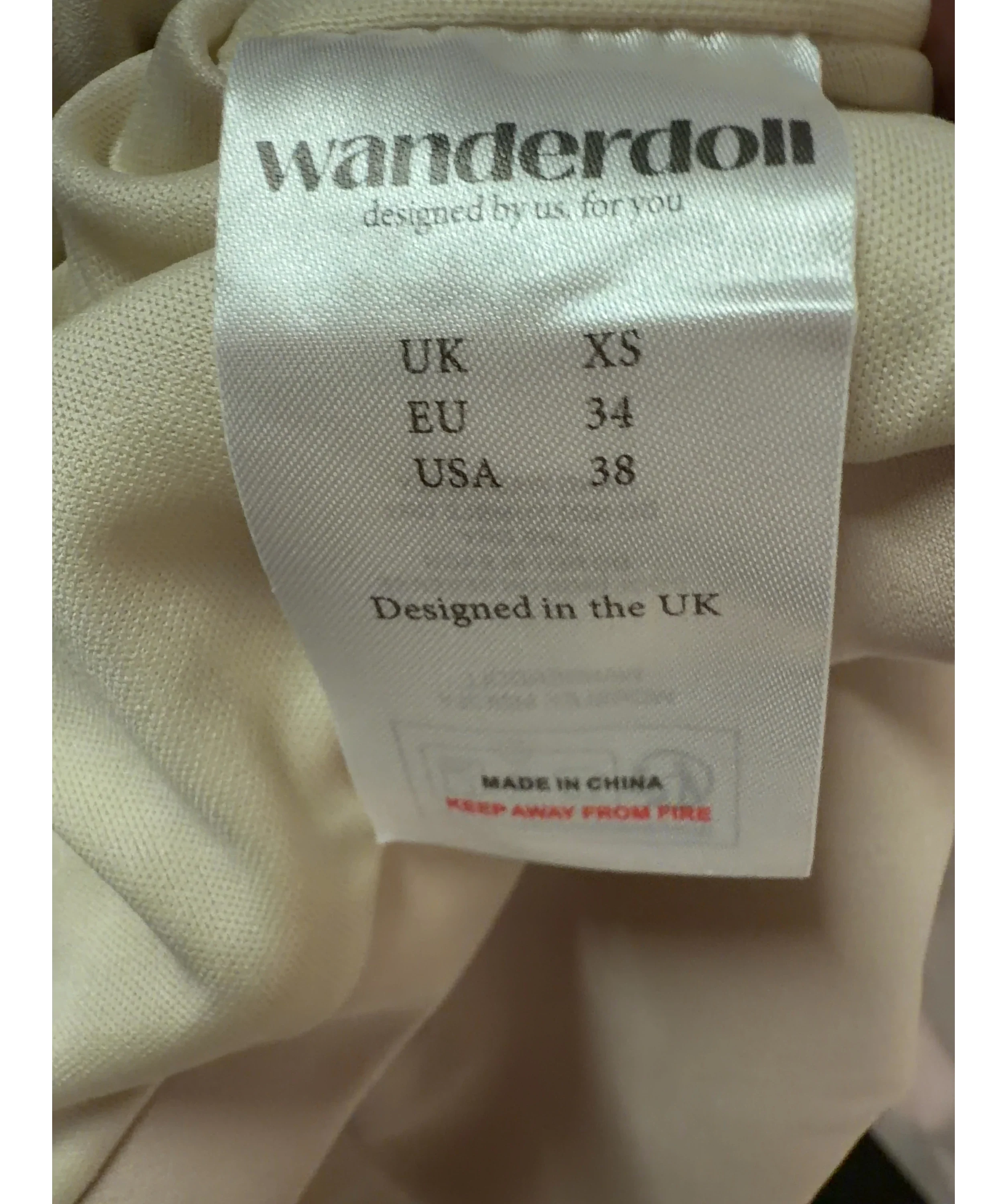 WANDERDOLL Cream Sabrina Tailored Square Neck Side Pleat Mini Dress Cream, size UK XS — care label