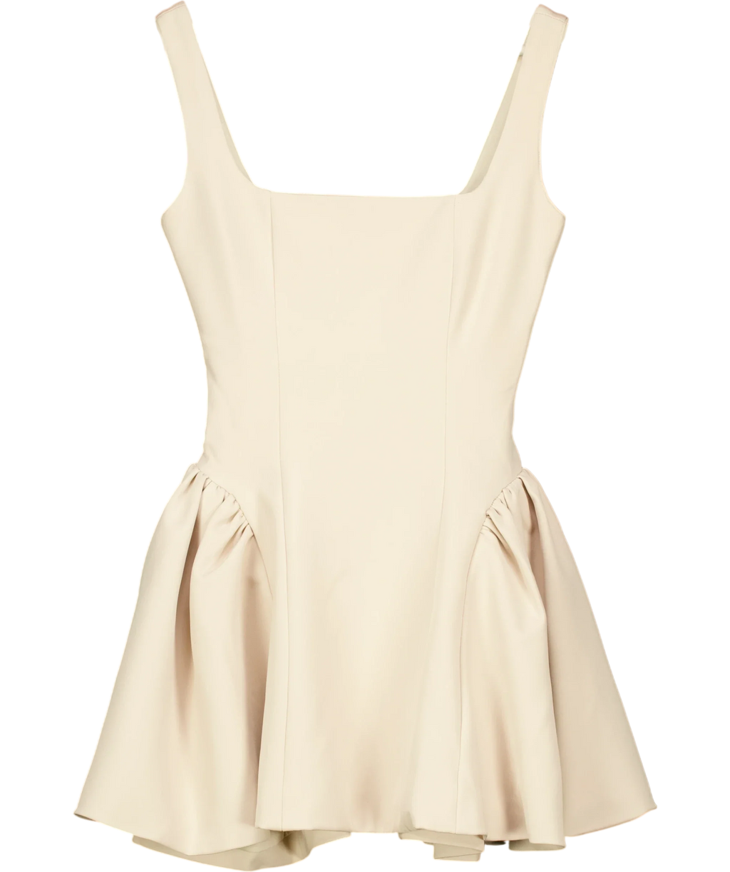 WANDERDOLL Cream Sabrina Tailored Square Neck Side Pleat Mini Dress Cream, size UK XS — front