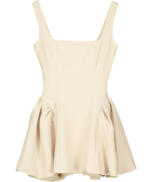WANDERDOLL Sabrina Tailored Square Neck Side Pleat Mini Dress Cream UK XS