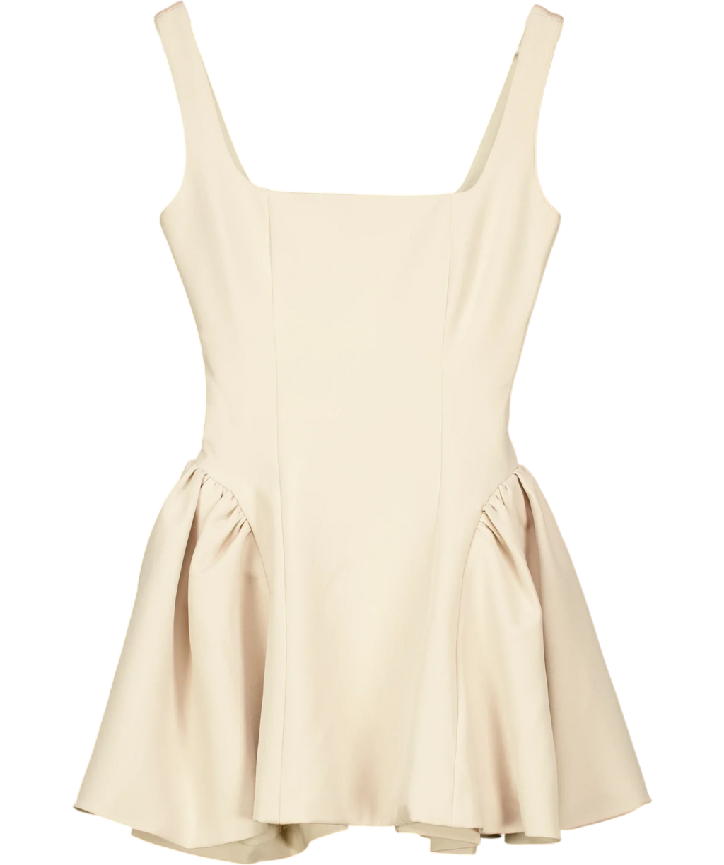 WANDERDOLL Cream Sabrina Tailored Square Neck Side Pleat Mini Dress Cream, size UK XS — front