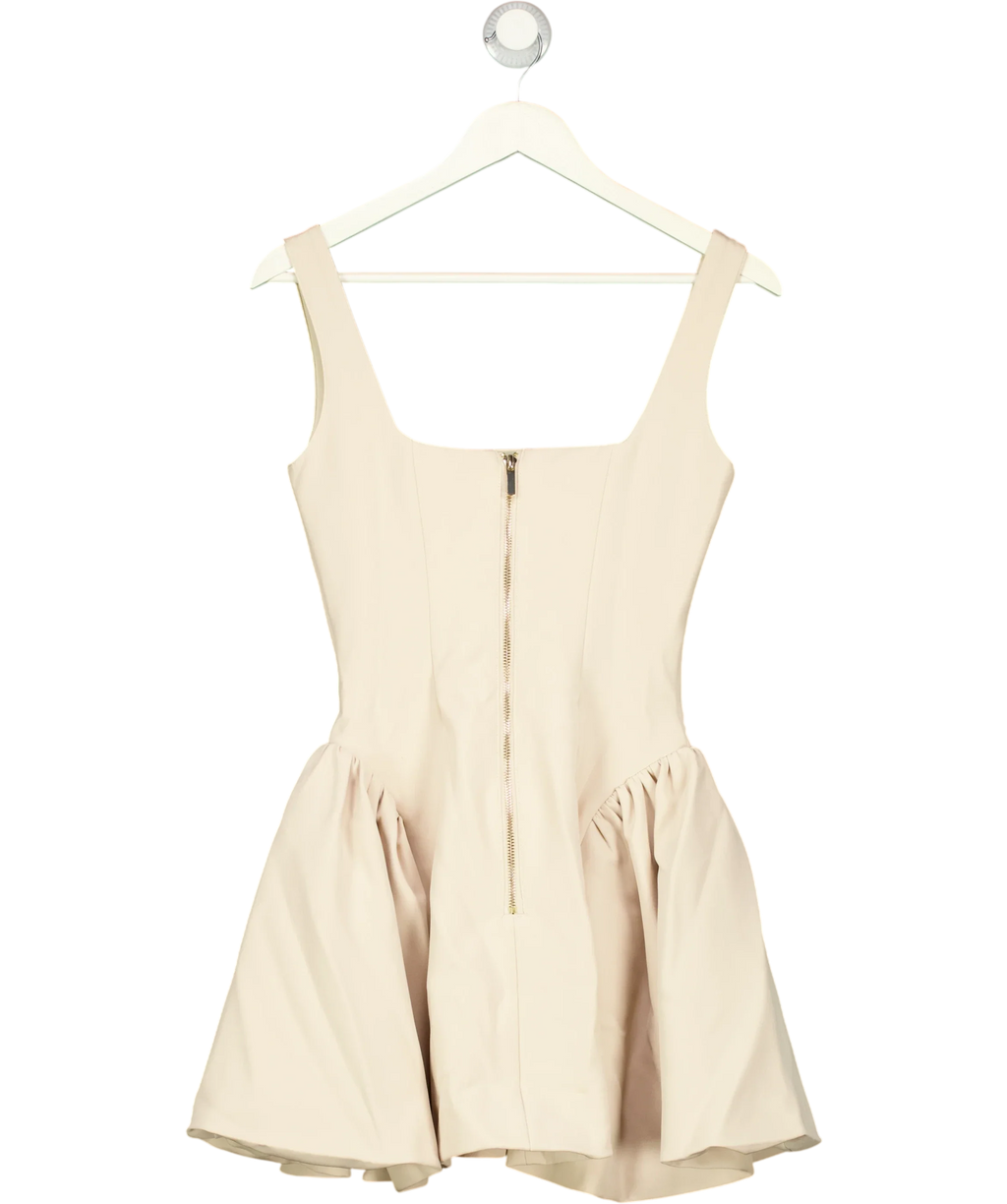 WANDERDOLL Cream Sabrina Tailored Square Neck Side Pleat Mini Dress Cream, size UK XS — back