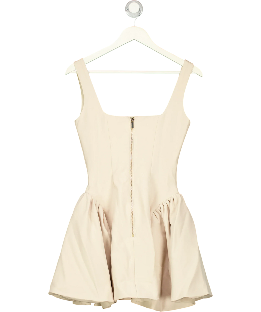 WANDERDOLL Cream Sabrina Tailored Square Neck Side Pleat Mini Dress Cream, size UK XS — back