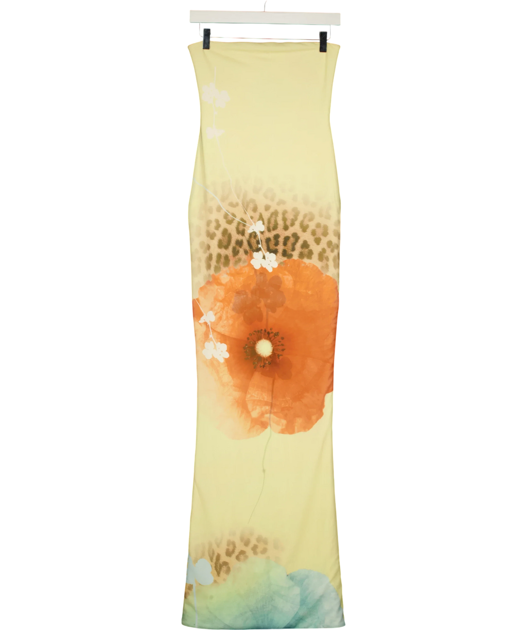 WANDERDOLL Cream Bonita Bandeau Maxi Dress Bloom Print, size UK S — front