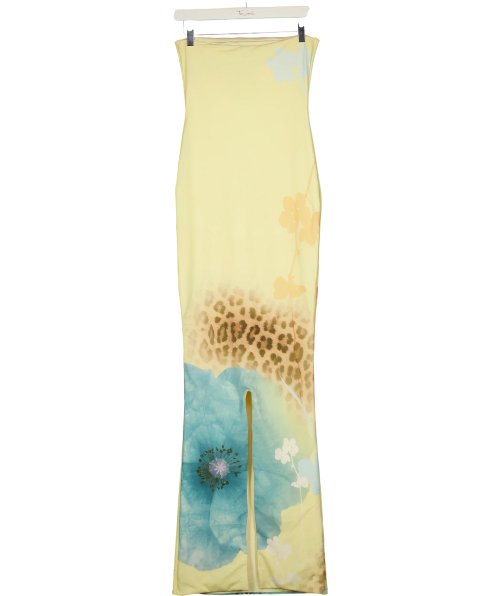 WANDERDOLL Cream Bonita Bandeau Maxi Dress Bloom Print, size UK S — back
