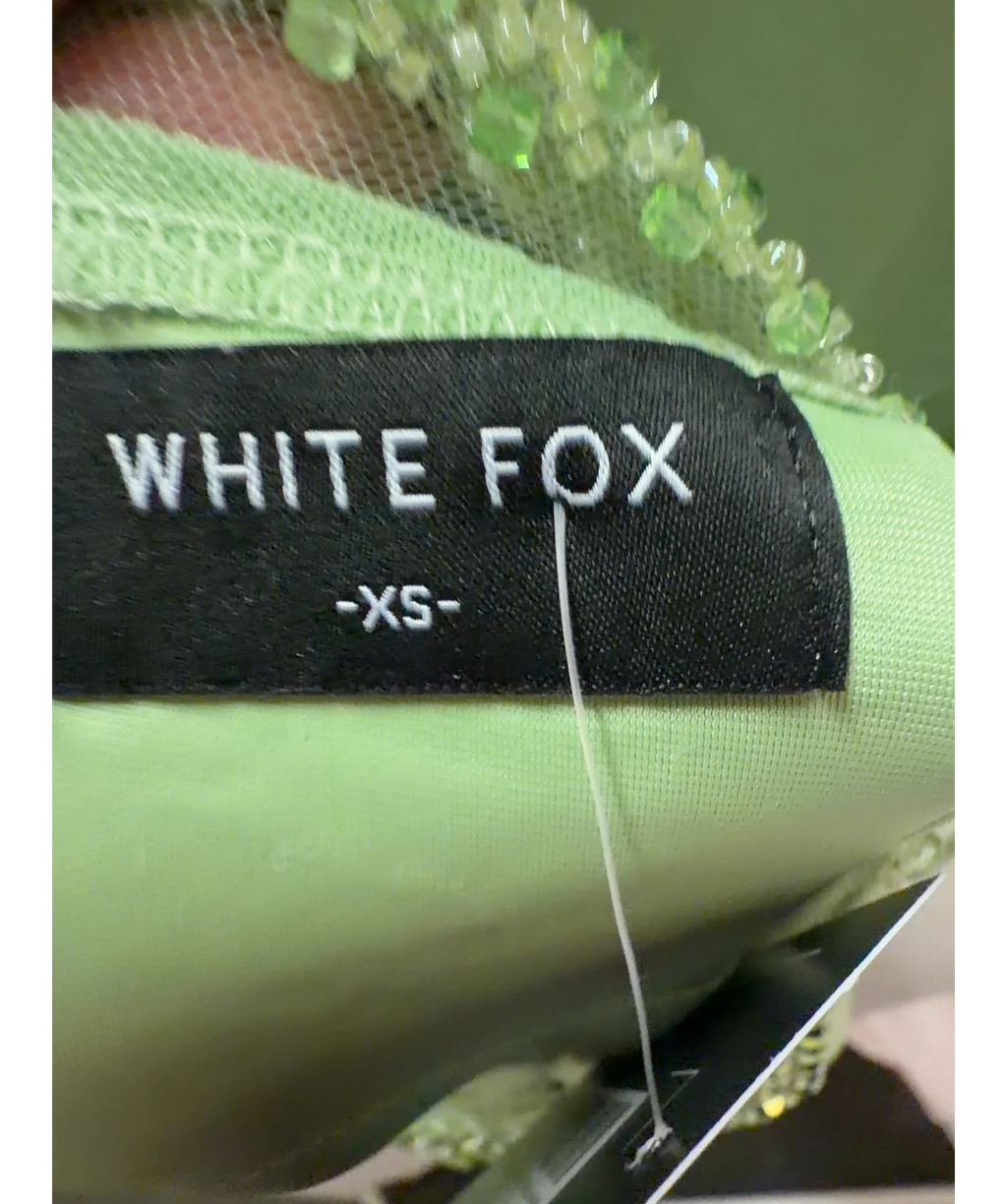 WHITE FOX Green The Rosy Drop Fringe Mini Dress Apple green, size UK XS — detail