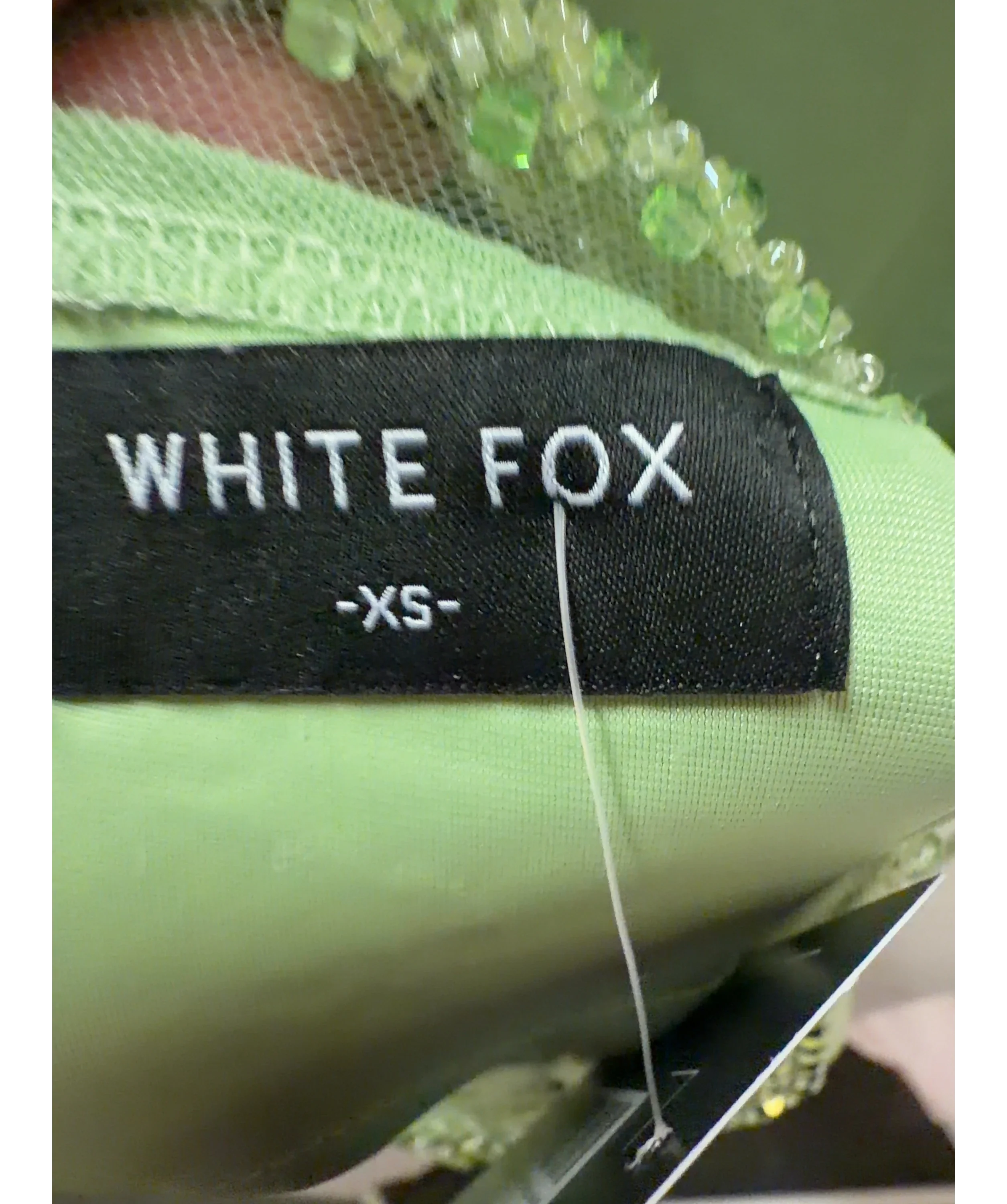 WHITE FOX Green The Rosy Drop Fringe Mini Dress Apple green, size UK XS — detail