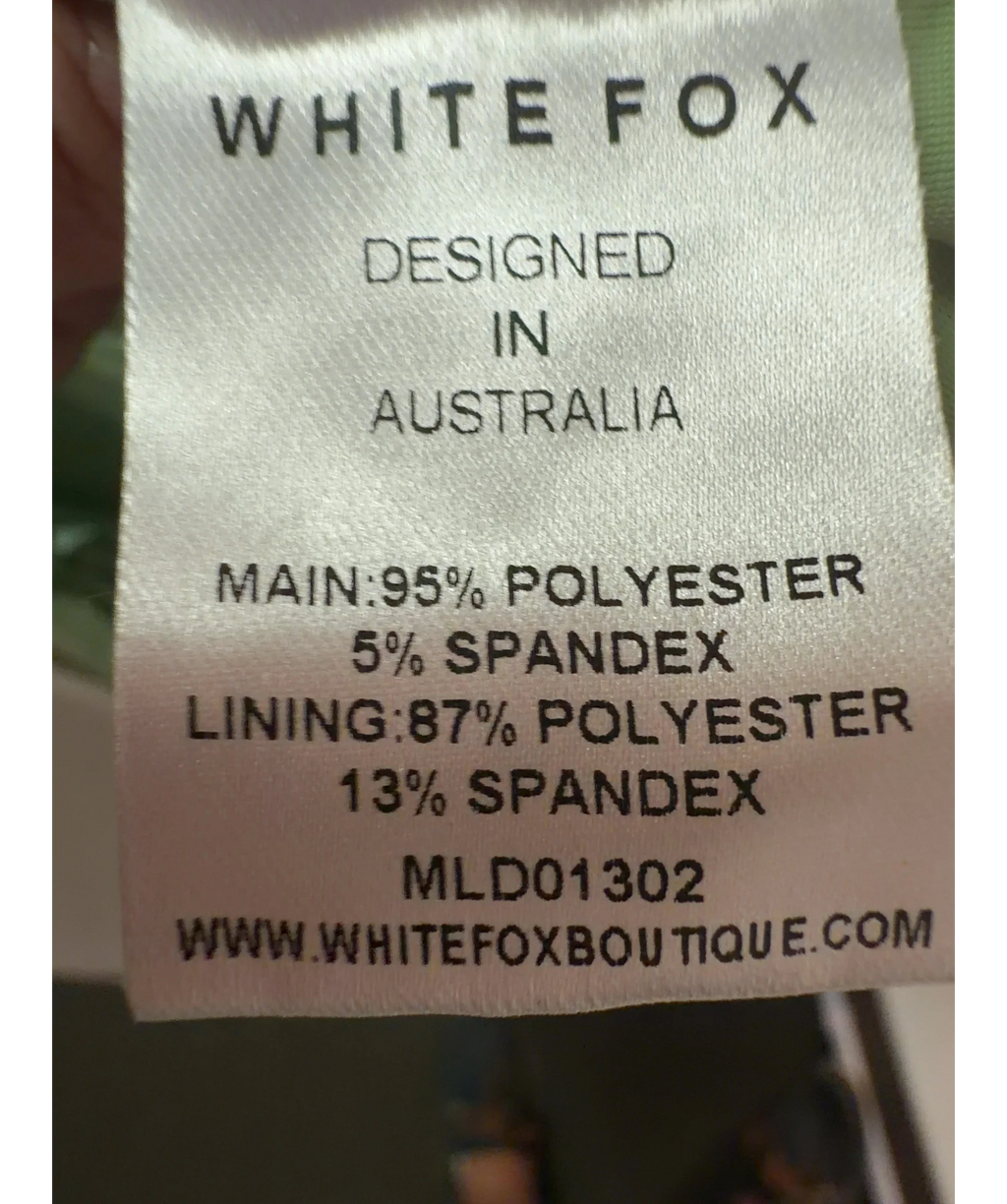 WHITE FOX The Rosy Drop Fringe Mini Dress Apple Green UK XS — Materials