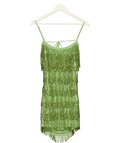 WHITE FOX Green The Rosy Drop Fringe Mini Dress Apple green, size UK XS — front