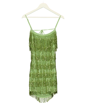 WHITE FOX The Rosy Drop Fringe Mini Dress Apple Green UK XS