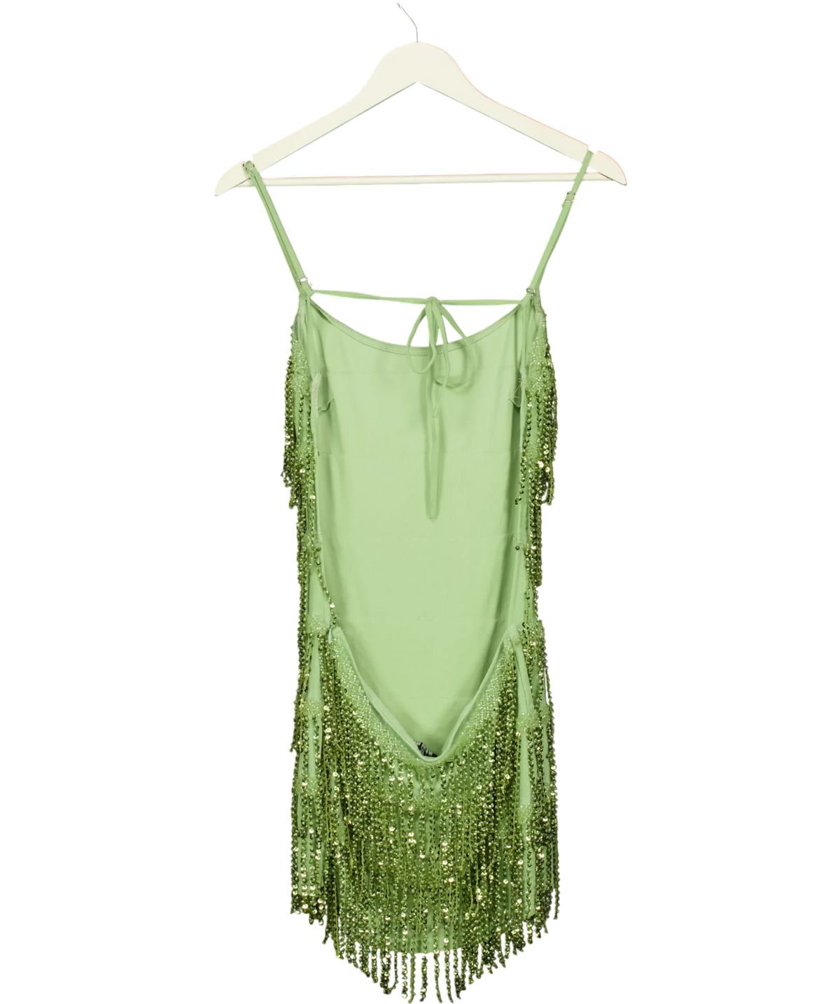 WHITE FOX Green The Rosy Drop Fringe Mini Dress Apple green, size UK XS — back
