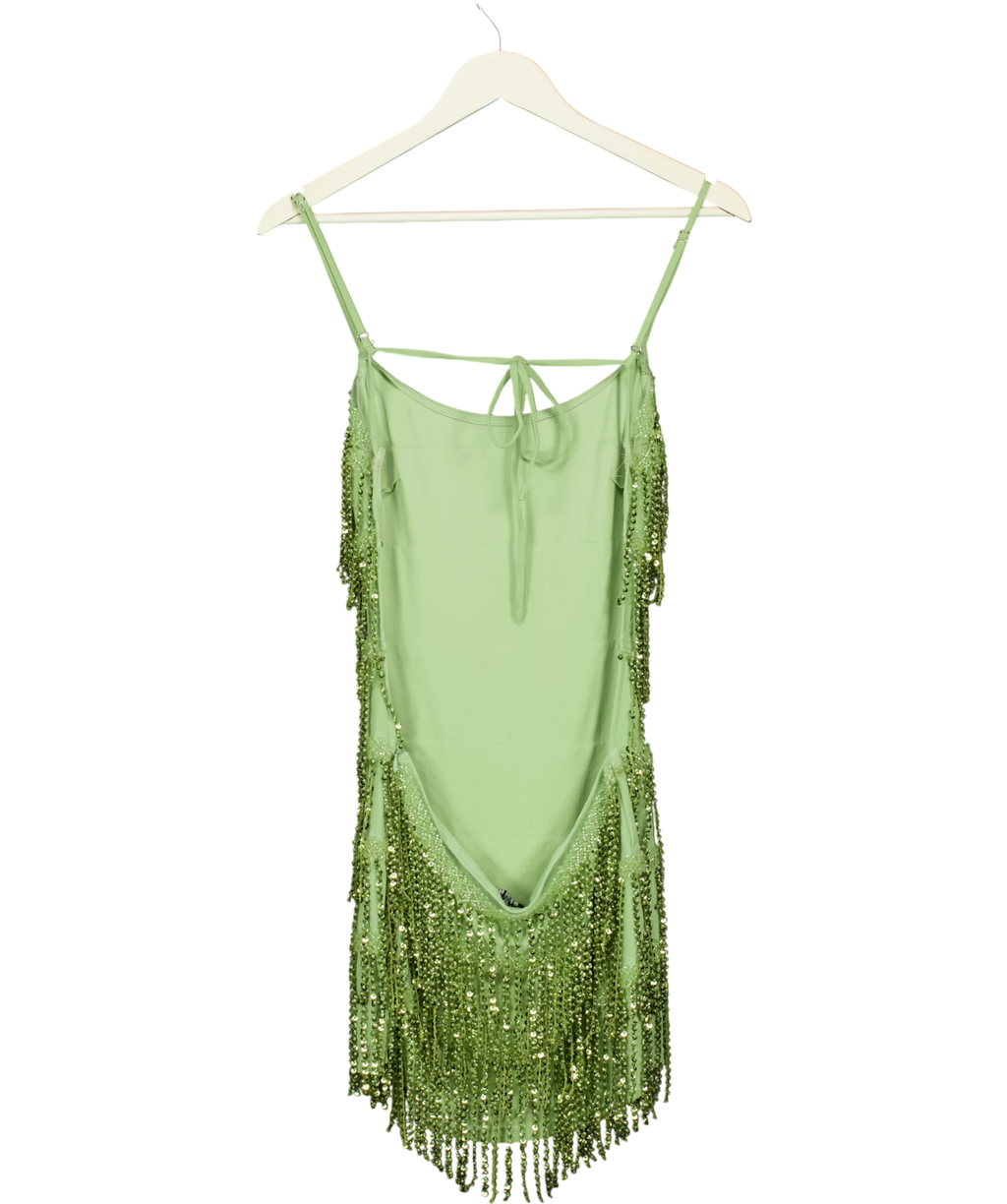 WHITE FOX Green The Rosy Drop Fringe Mini Dress Apple green, size UK XS — back