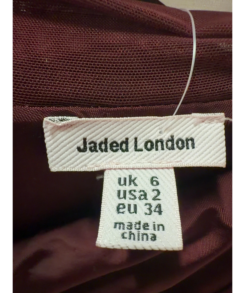 Jaded London Red Draped Vida Burgundy red Cut Out Maxi Dress, size UK 6 — detail