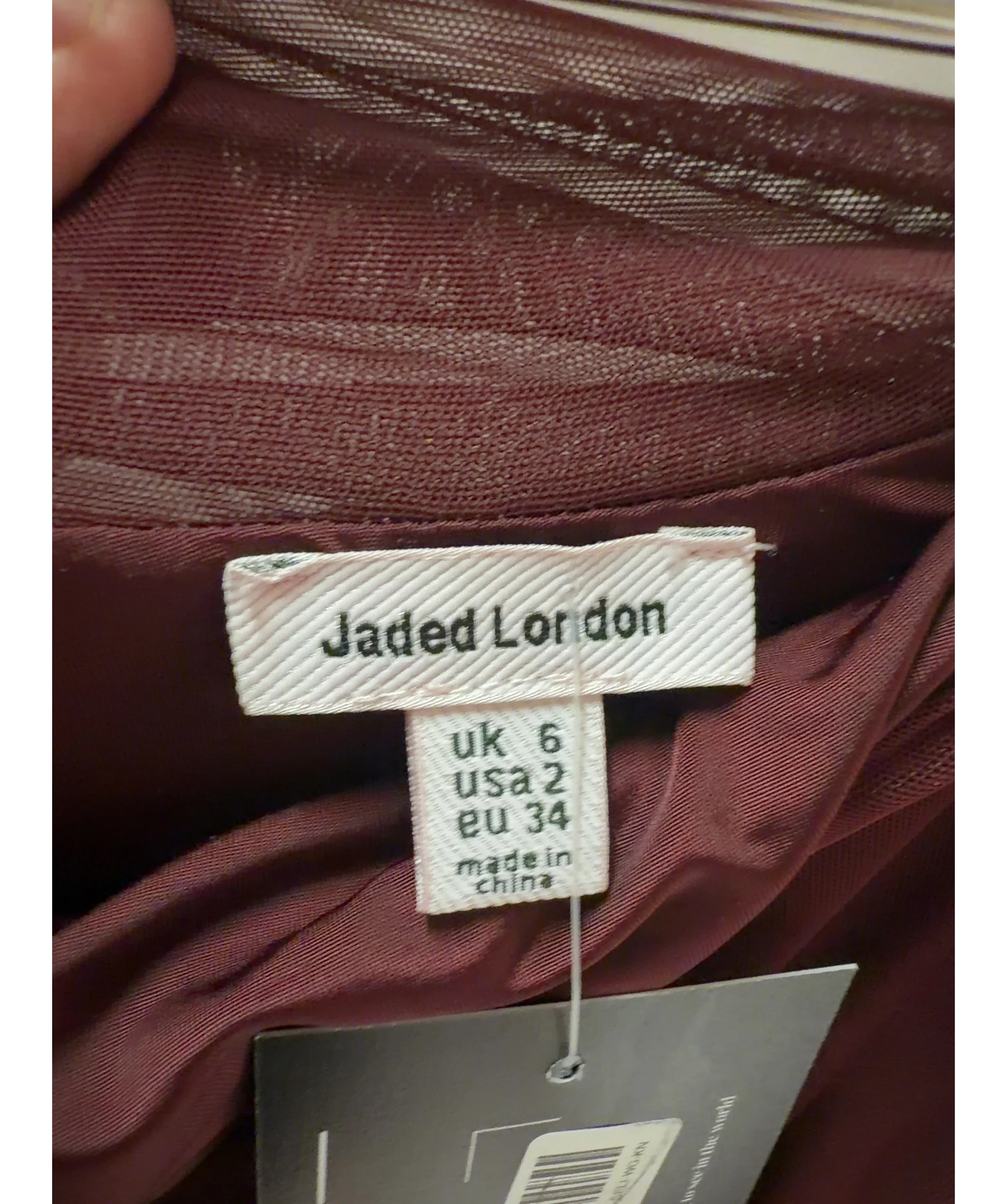 Jaded London Red Draped Vida Burgundy red Cut Out Maxi Dress, size UK 6 — care label