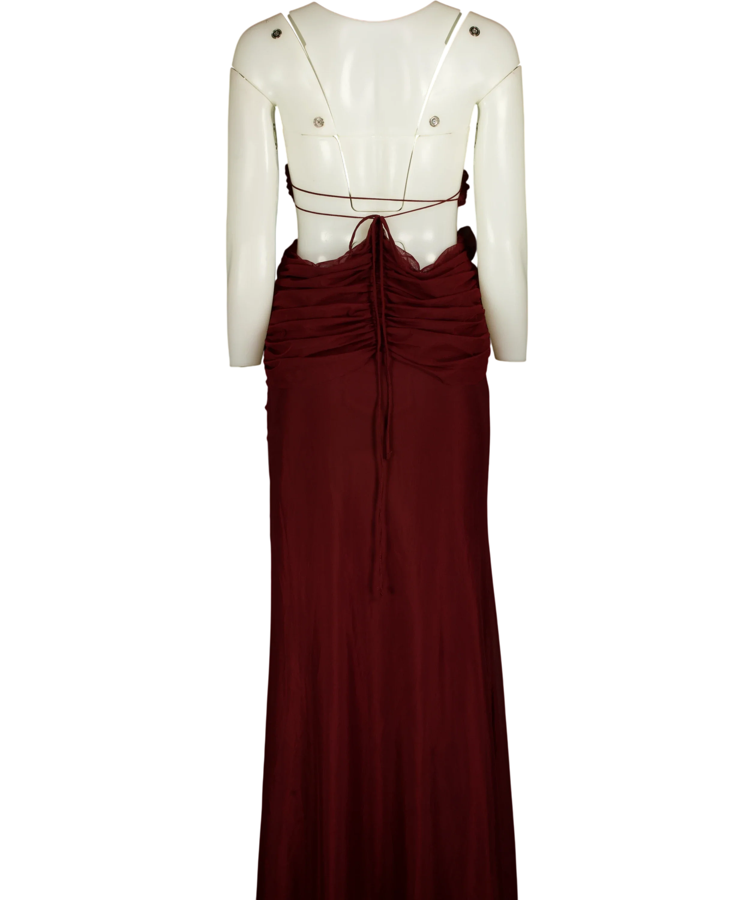 Jaded London Red Draped Vida Burgundy red Cut Out Maxi Dress, size UK 6 — back