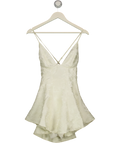 Babyboo Cream Jocelyn Ivory Floral Jacquard Plunge Halter Mini Dress, size UK S — front