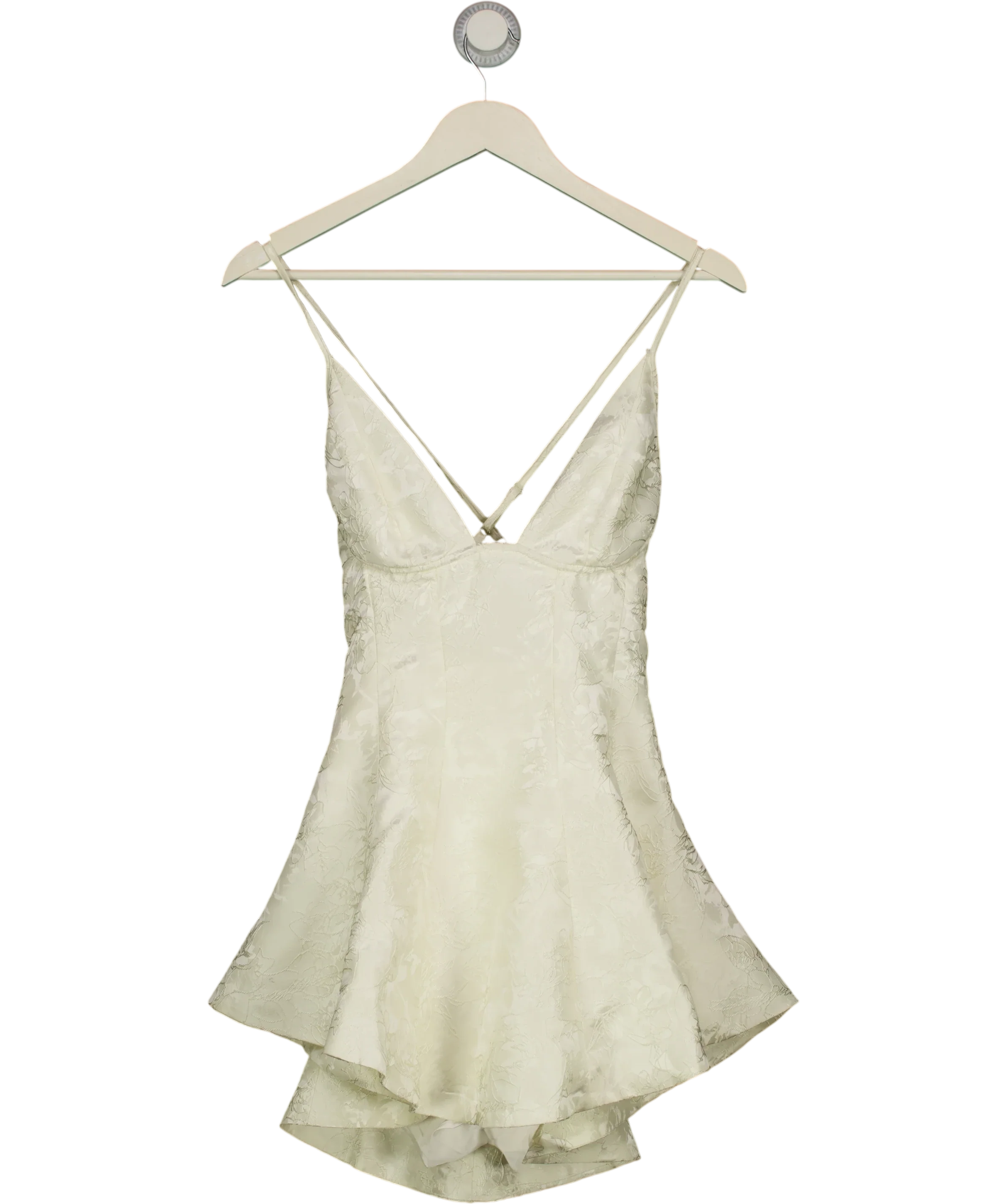 Babyboo Cream Jocelyn Ivory Floral Jacquard Plunge Halter Mini Dress, size UK S — front