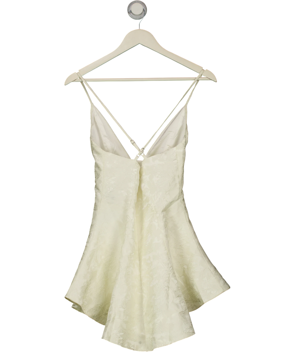 Babyboo Cream Jocelyn Ivory Floral Jacquard Plunge Halter Mini Dress, size UK S — back