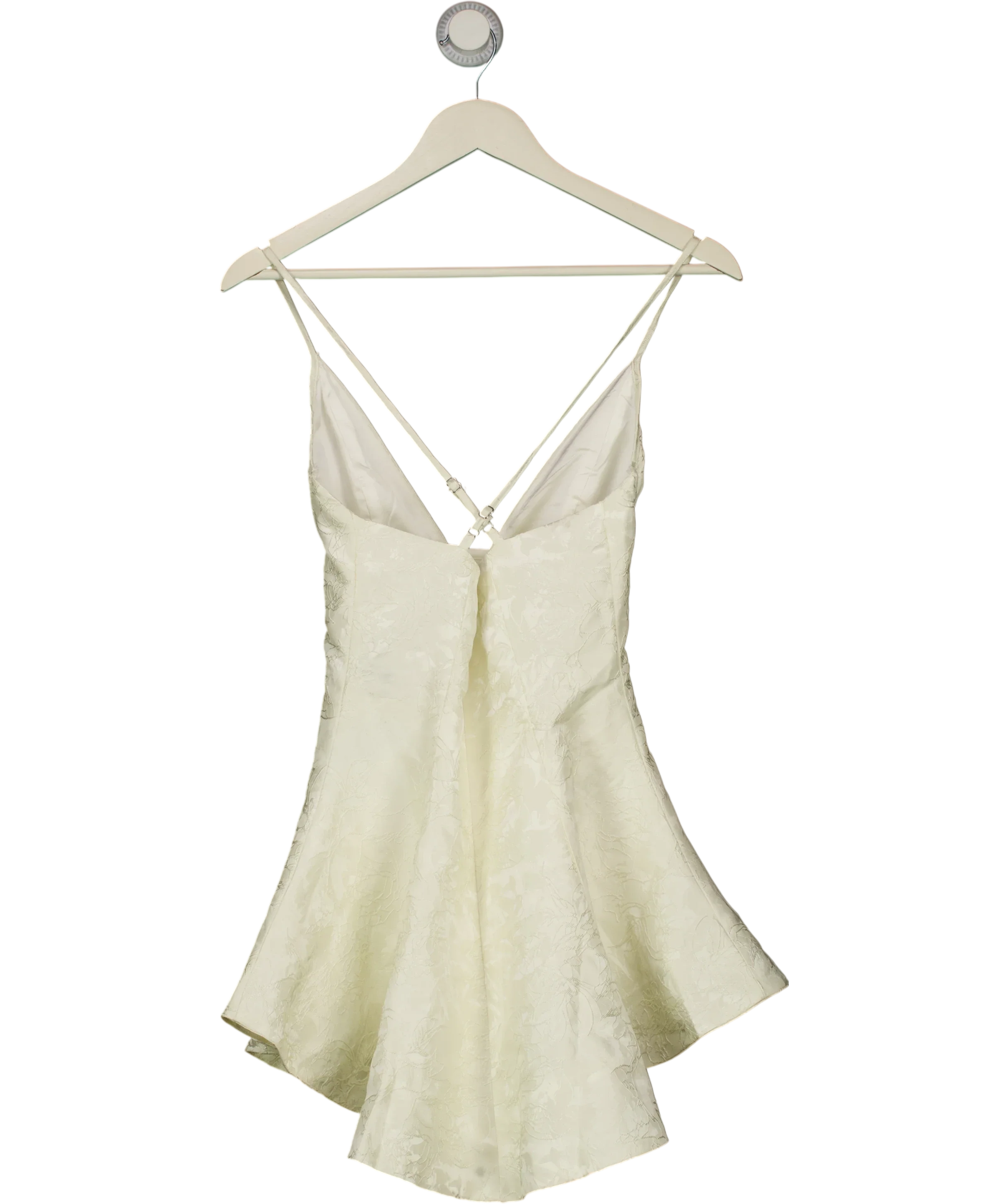 Babyboo Cream Jocelyn Ivory Floral Jacquard Plunge Halter Mini Dress, size UK S — back