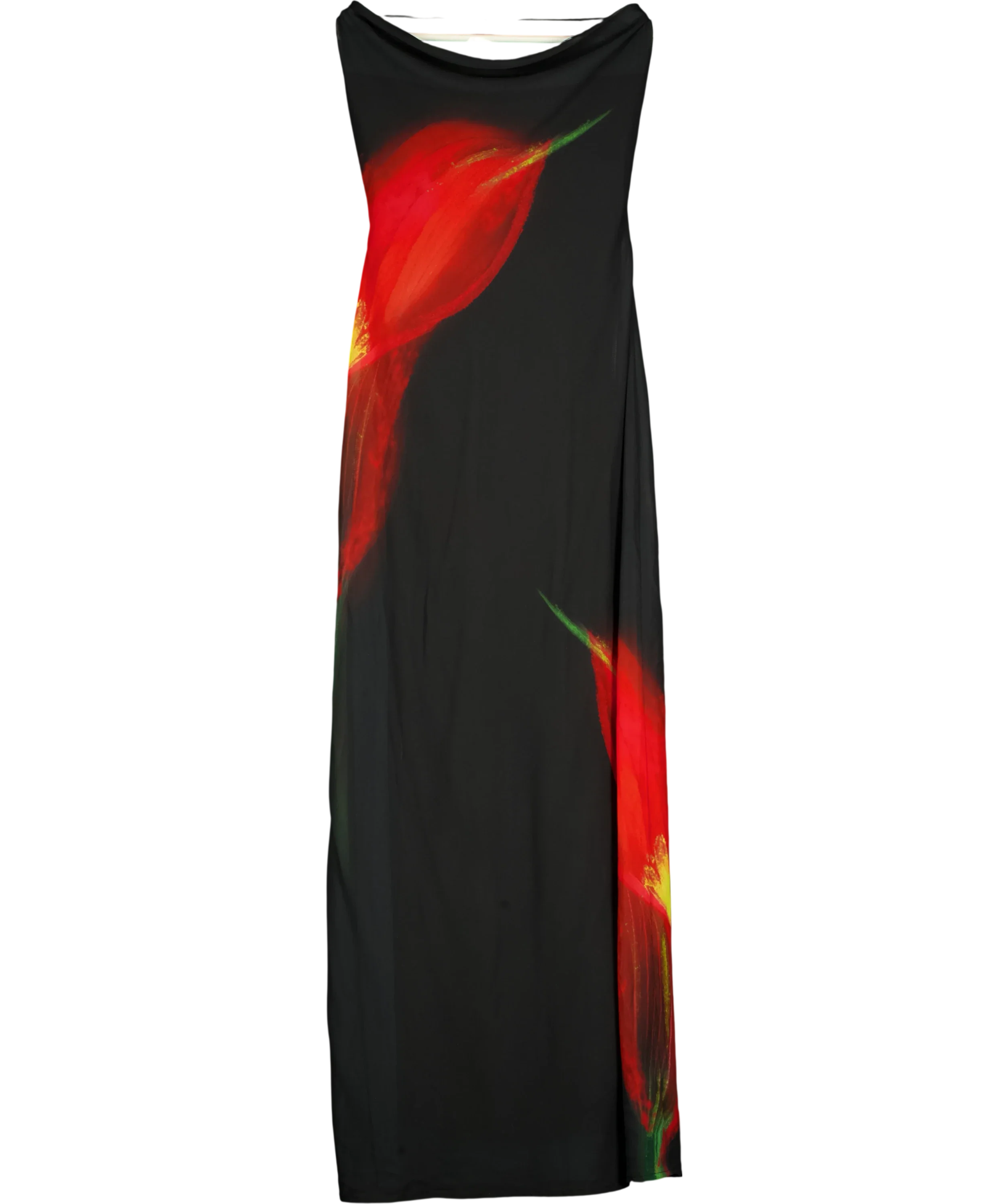 WHITE FOX Black Anthurium Print Cowl Neck Maxi Dress Black, size UK XS — front