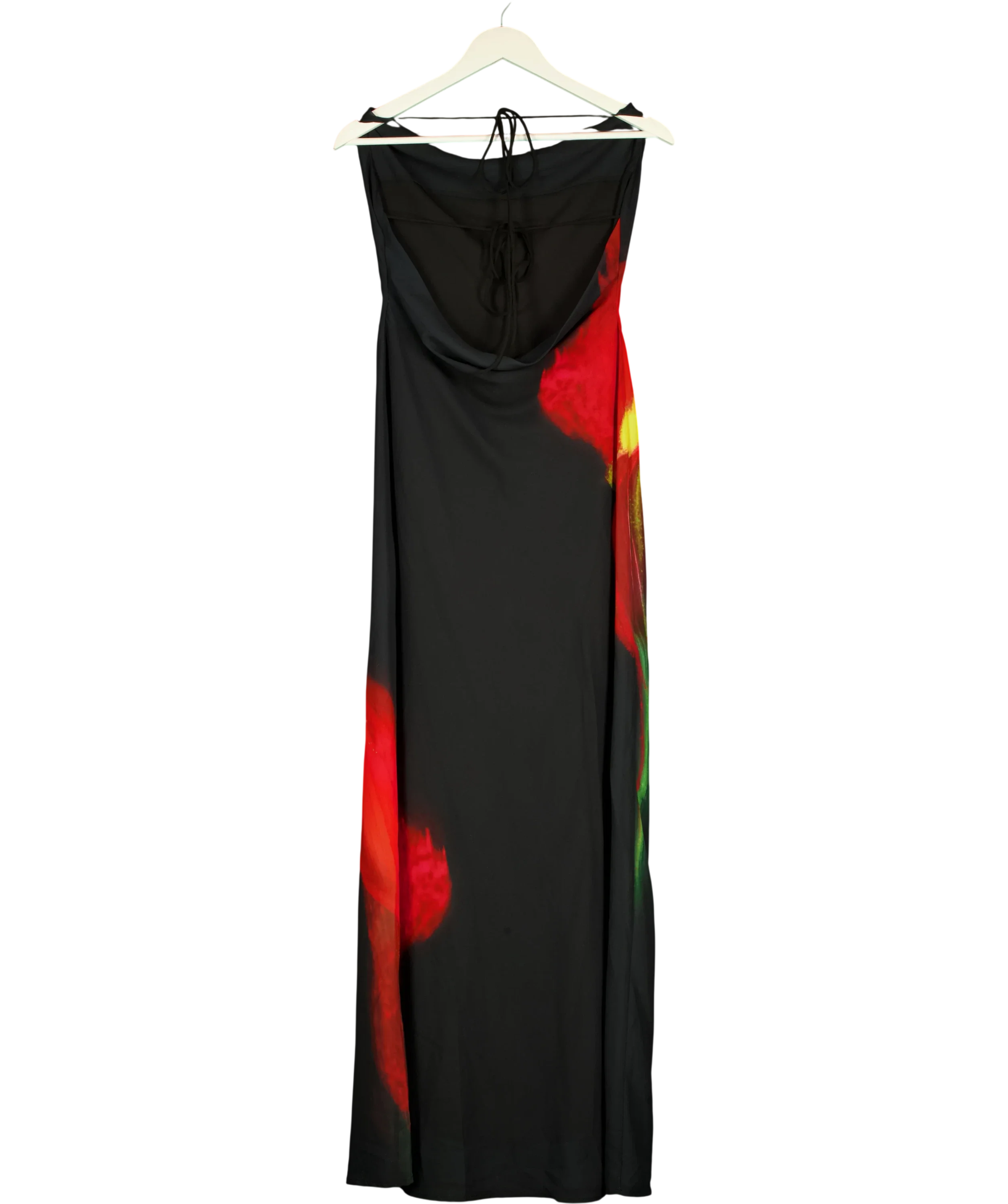 WHITE FOX Black Anthurium Print Cowl Neck Maxi Dress Black, size UK XS — back