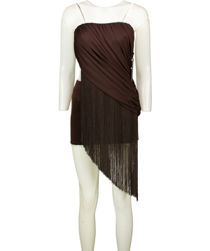 WHITE FOX Man I Need Strapless Fringe Mini Dress Chocolate Brown UK XS