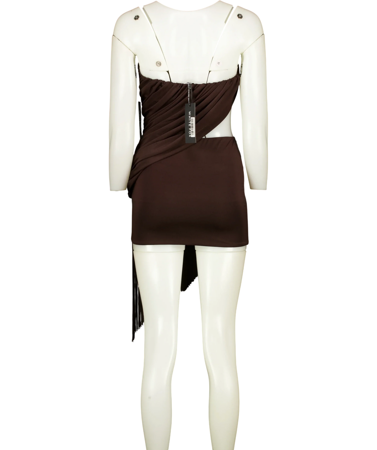 WHITE FOX Brown Man I Need Strapless Fringe Mini Dress Chocolate brown, size UK XS — back