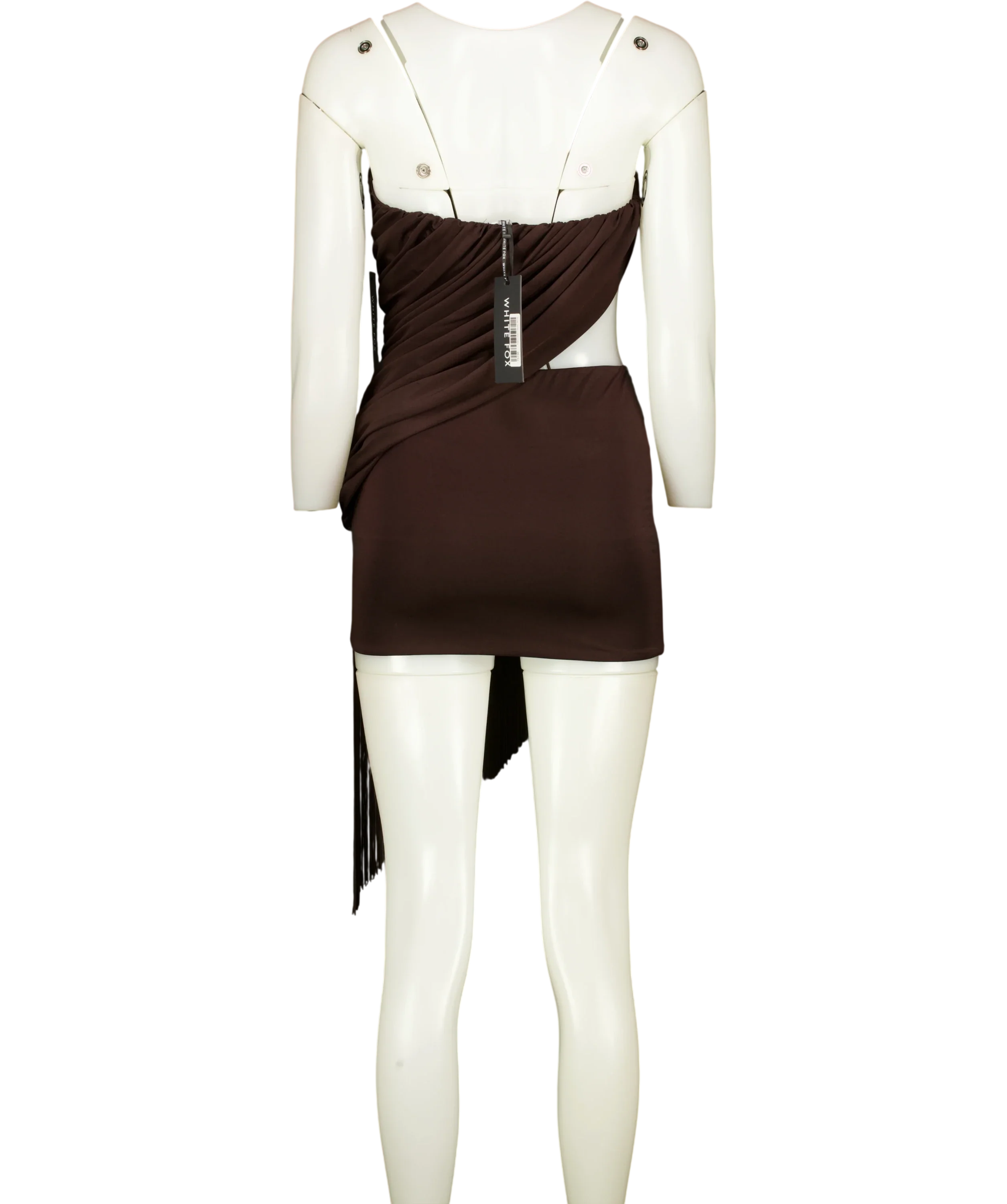 WHITE FOX Brown Man I Need Strapless Fringe Mini Dress Chocolate brown, size UK XS — back