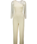 Club L Cream Cream Asymmetric One Shoulder Jumpsuit, size UK 8 — front