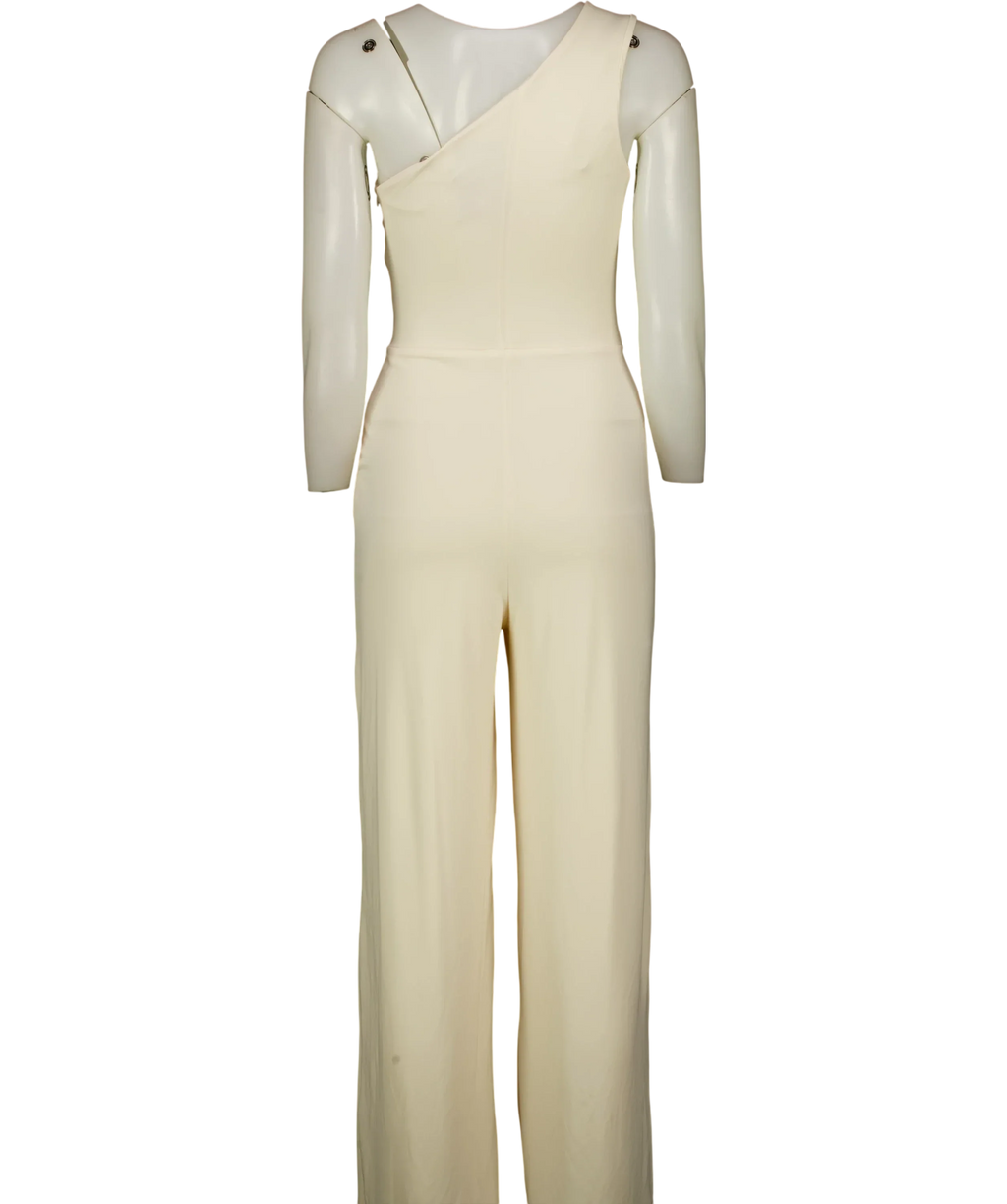 Club L Cream Cream Asymmetric One Shoulder Jumpsuit, size UK 8 — back
