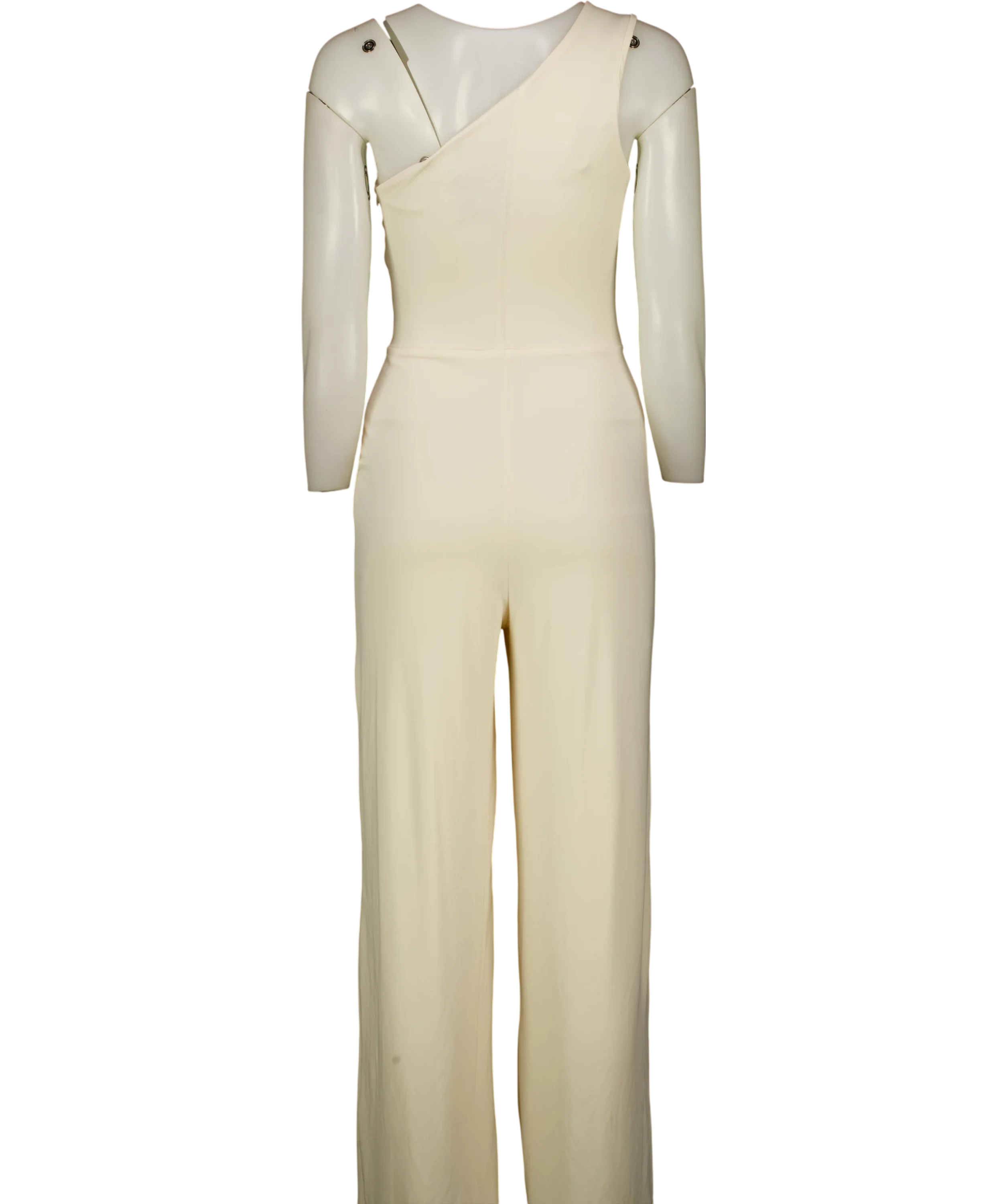 Club L Cream Cream Asymmetric One Shoulder Jumpsuit, size UK 8 — back