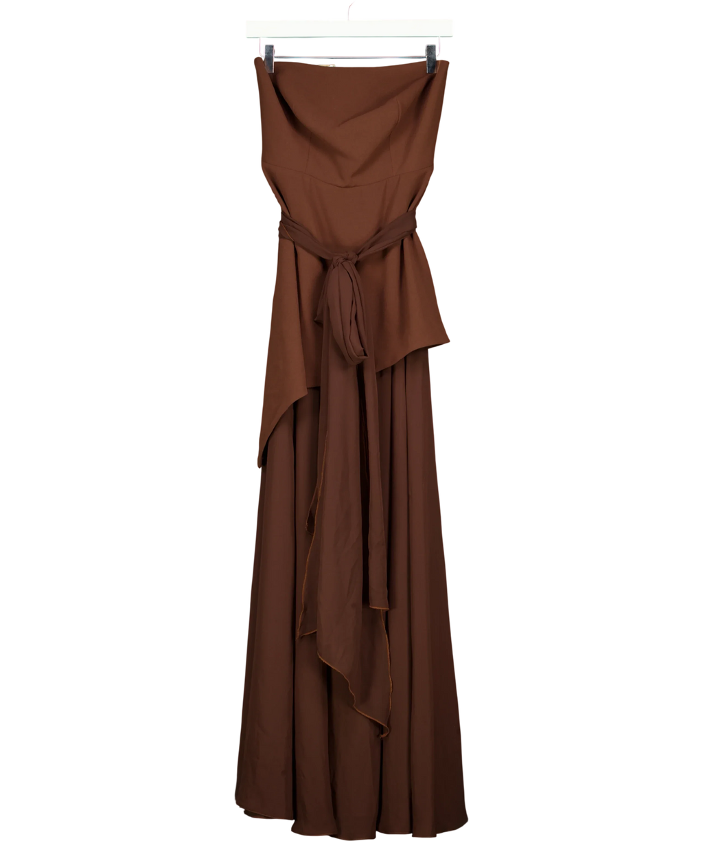 Matters Store Brown Monaco Brown Strapless Maxi Dress, size UK S — front