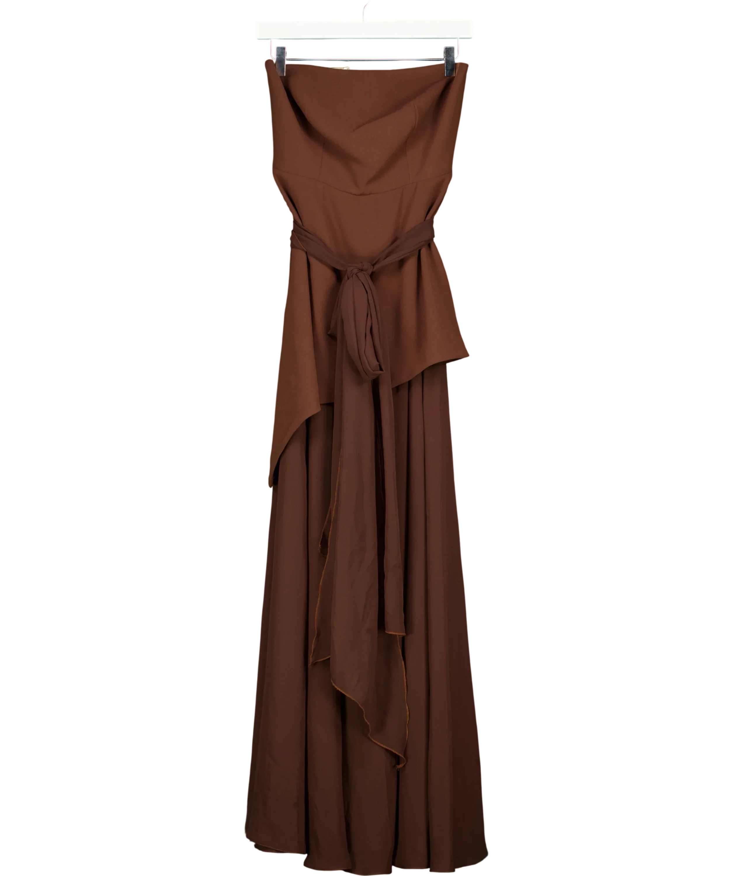Matters Store Brown Monaco Brown Strapless Maxi Dress, size UK S — front