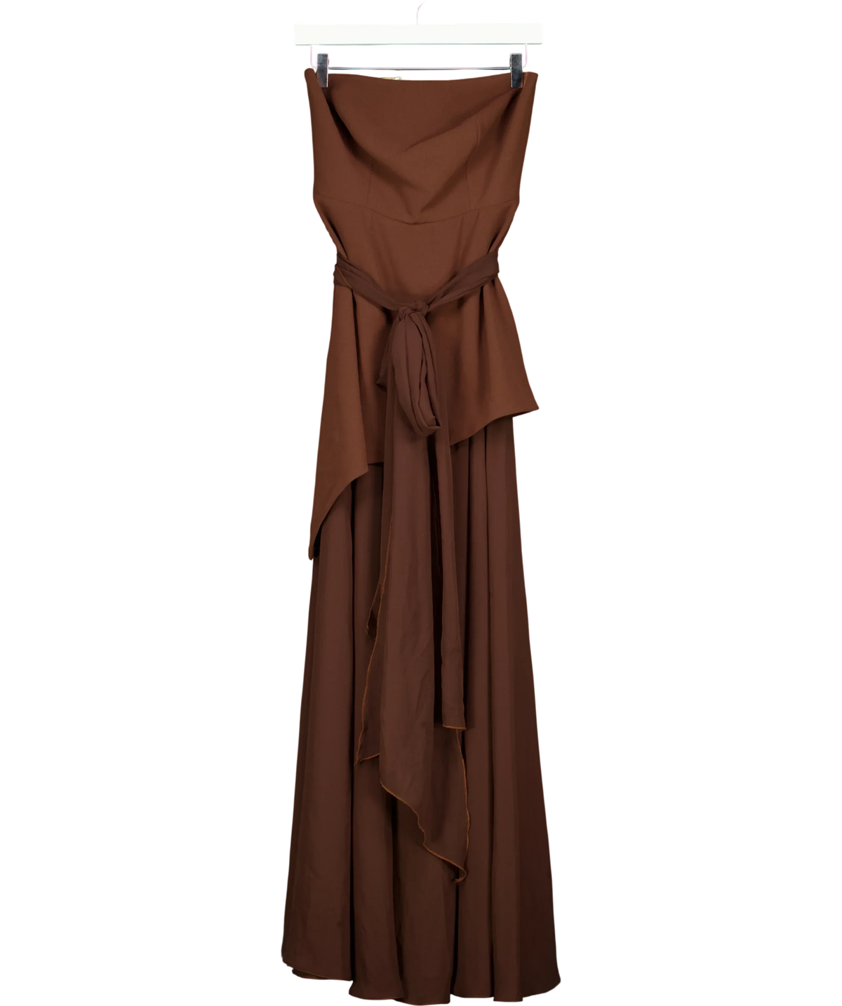 Matters Store Brown Monaco Brown Strapless Maxi Dress, size UK S — front