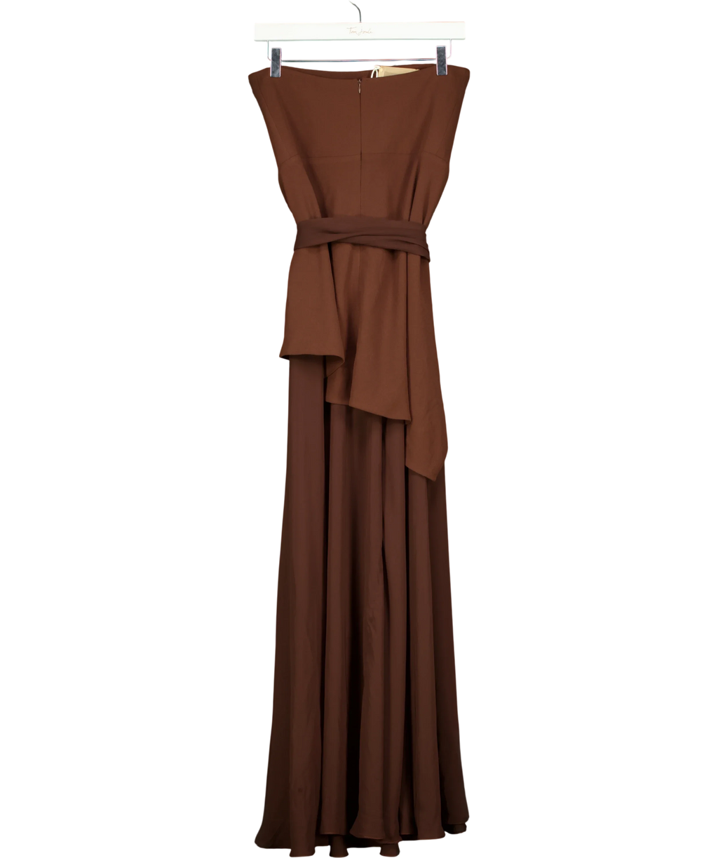 Matters Store Brown Monaco Brown Strapless Maxi Dress, size UK S — back