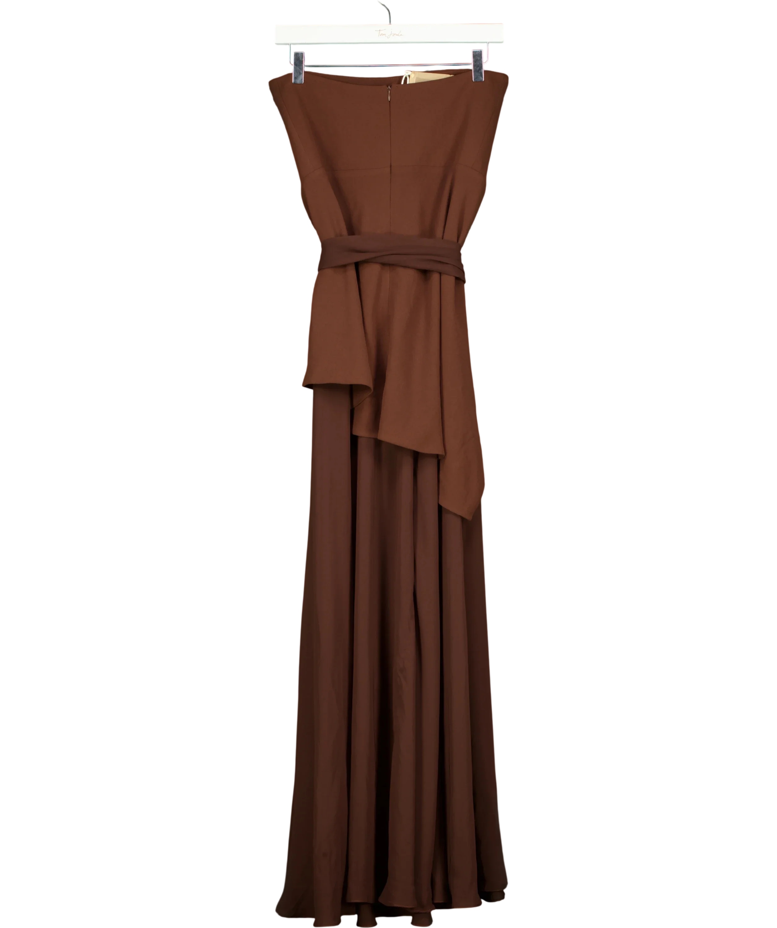 Matters Store Brown Monaco Brown Strapless Maxi Dress, size UK S — back