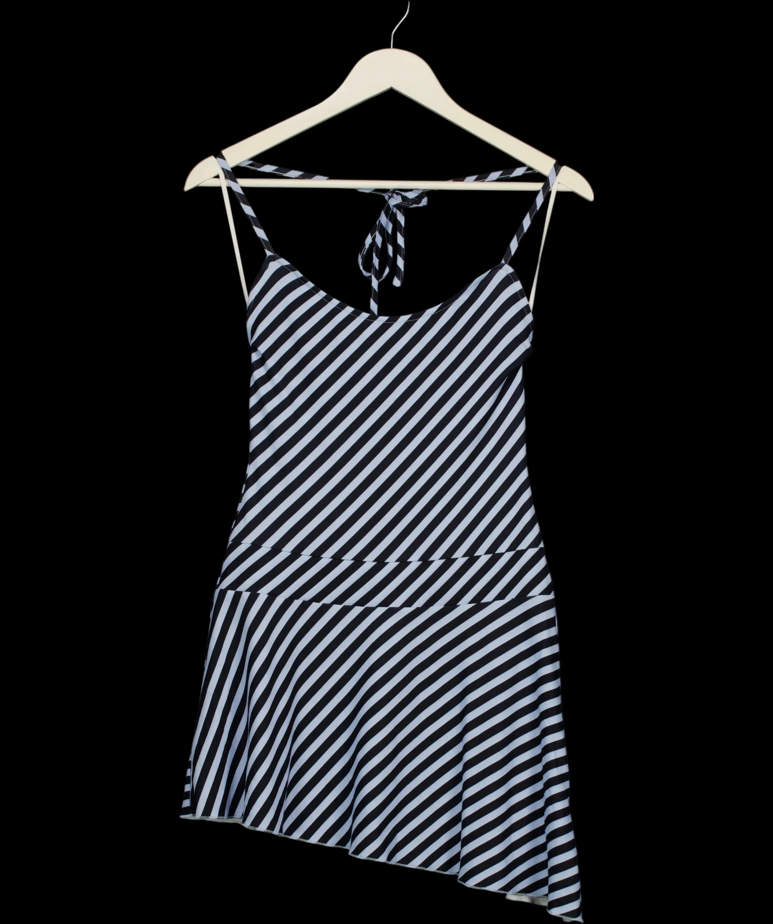 WHITE FOX Blue Sure Thing Asymmetric Striped Mini Dress Blue, size UK S — detail