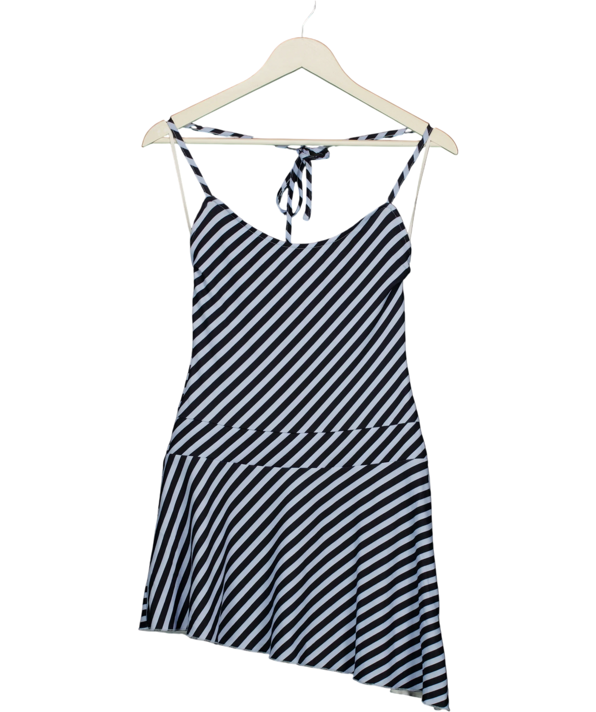 WHITE FOX Blue Sure Thing Asymmetric Striped Mini Dress Blue, size UK S — front